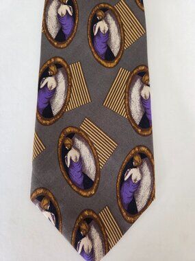 Sage Green Silk Tie with Purple Portrait Motif